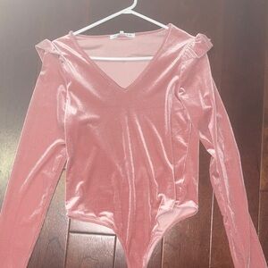 Celebrity Pink Rose Velvet V-Neck Bodysuit